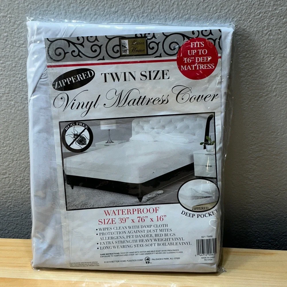 Twin Size White Vinyl Zippered Mattress Cover